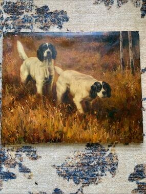 Original Vintage Oil Painting Sportsman Hunting Dogs. On Canvas. Signed Unframed